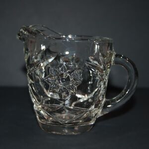 VINTAGE ANCHOR HOCKING STAR OF DAVID CLEAR GLASS CREAMER 4" TALL